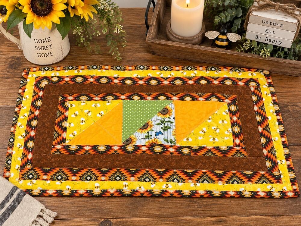 Handmade Quilted Table Runner Sunflower Bee Southwest Farmhouse 29x16